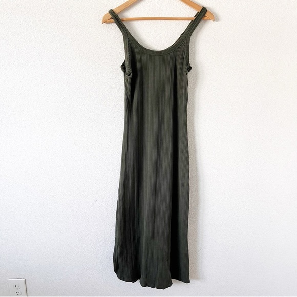 Vitamin A West Organic Olive Green Cut Out Ribbed Resortwear Summer Midi Dress - Picture 2 of 8